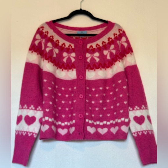 ๐ Pink Cece Hearts and bows cardigan sweater size Large ๐ - Picture 1 of 8